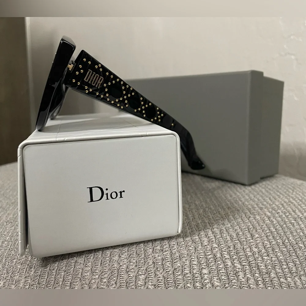 🎉HP🎉New! Dior Lady Dior Studs 54MM Black/Gold Sunglasses✨ Case, Box & Cloth